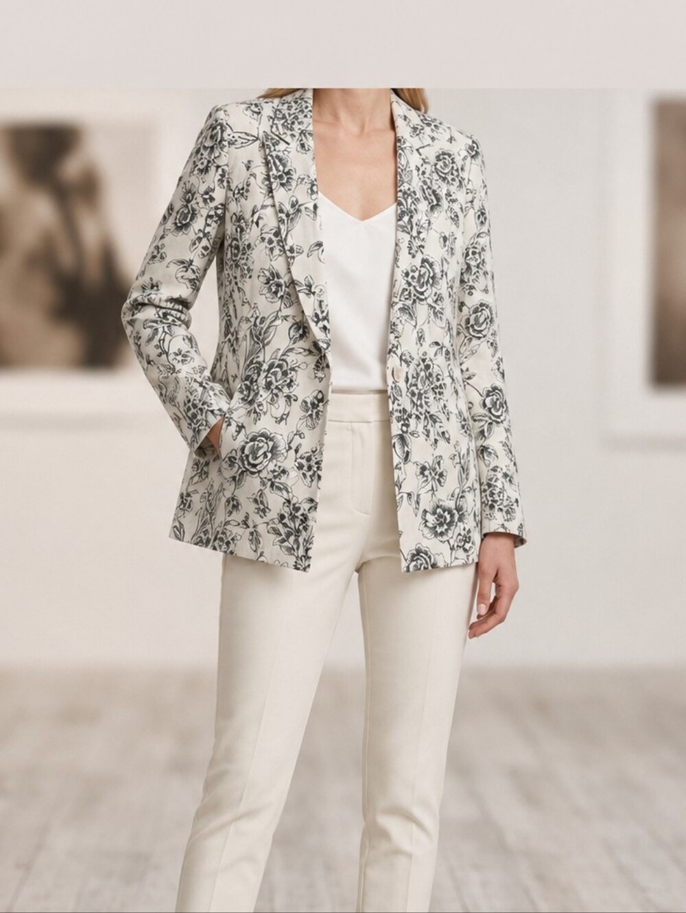 Joie White Linen Floral Blazer Size M